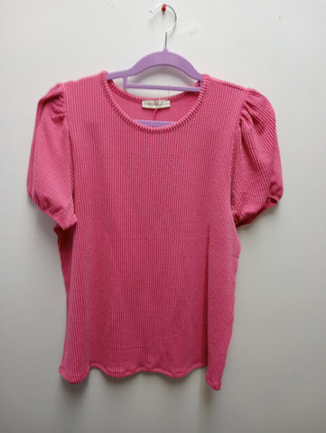 Zenana Fuchsia Ribbed Puff Sleeve Top | Trendy Boho Style Amanda Queen