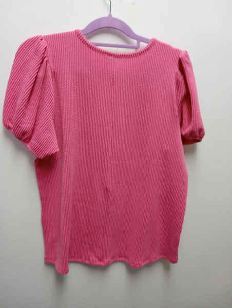 Zenana Fuchsia Ribbed Puff Sleeve Top | Trendy Boho Style Amanda Queen