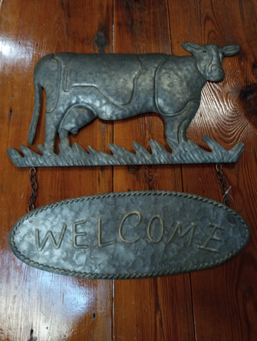 18"x17" Metal Welcome Sign w/cow OhhMy! Gifts and Things, LLC
