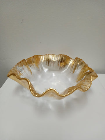 3'deep 8"round clear glass bowl w/gold trim Ashlyn Abernathy