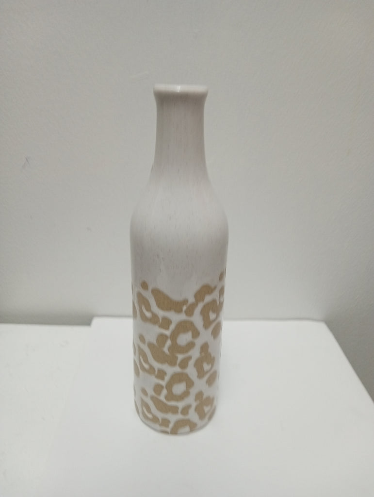 9"x3" White tan cheta vase Ashlyn Abernathy