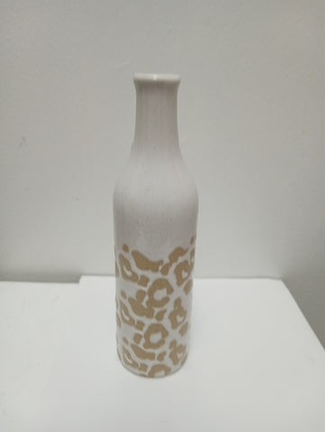 9"x3" White tan cheta vase Ashlyn Abernathy