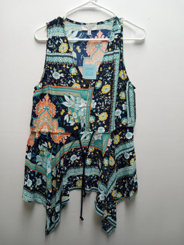 Hayden Large Floral blue/orange Sleeveless V-Neck top Debra Hodge