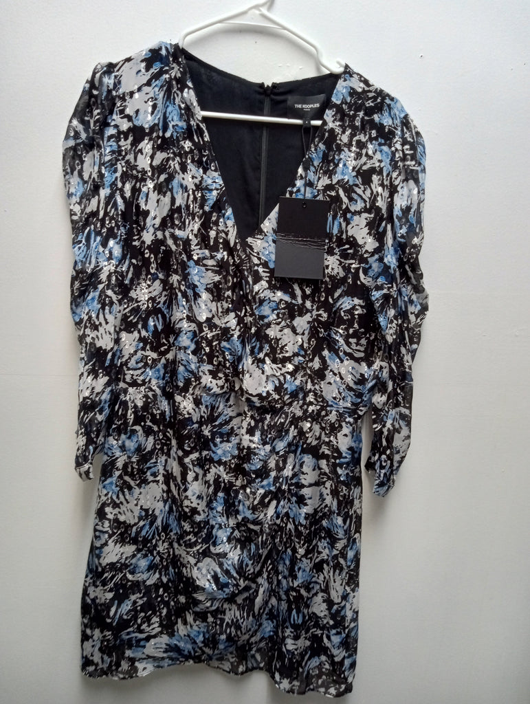 THE KOOPLES Black w/Sparkly silver & blue floral dress Debra Hodge