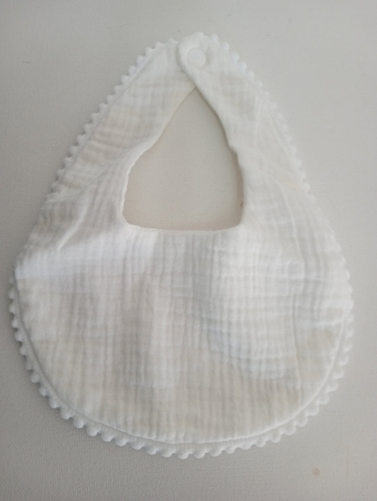 7"x9" Baby Bibs snap-on trimmed in White Ashlyn Abernathy
