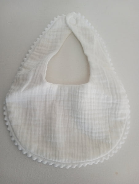 7"x9" Baby Bibs snap-on trimmed in White Ashlyn Abernathy