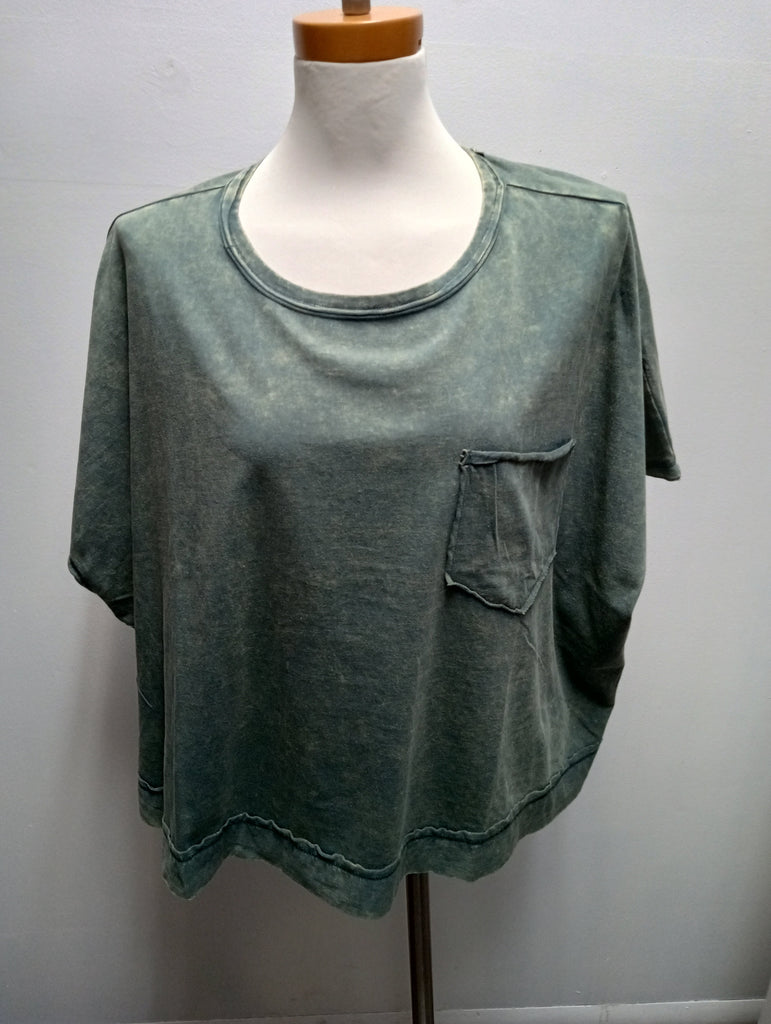 Zenana Oversized Acid Wash Tee with Pocket | Women's Relaxed Fit Top Amanda Queen