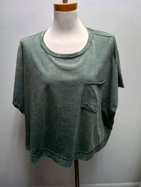 Zenana Oversized Acid Wash Tee with Pocket | Women's Relaxed Fit Top Amanda Queen