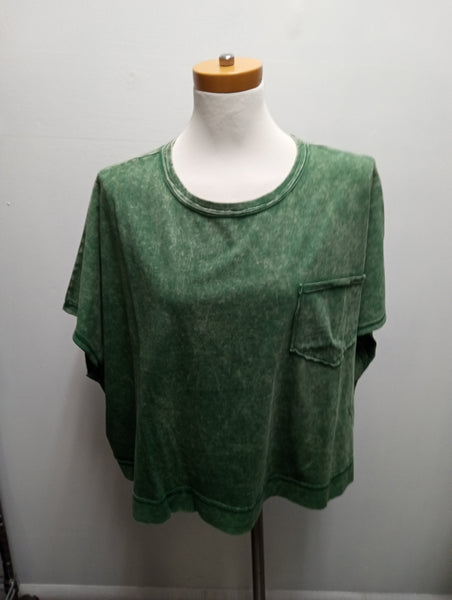 Zenana Oversized Acid Wash Tee with Pocket | Women's Relaxed Fit Top Amanda Queen