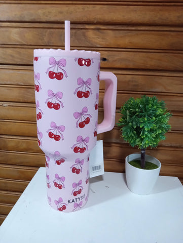 40 oz. Pink Tumbler w/cherries Ashlyn Abernathy
