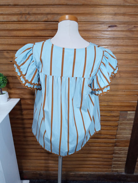 Blue top w/Brown stripes Amanda Queen