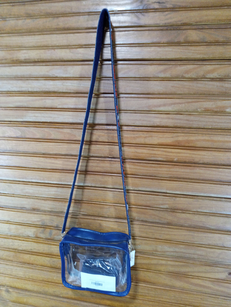 Clear bag-Navy-7"x5 1/2"parkly Navy Red GAME DAY strap Amanda Queen