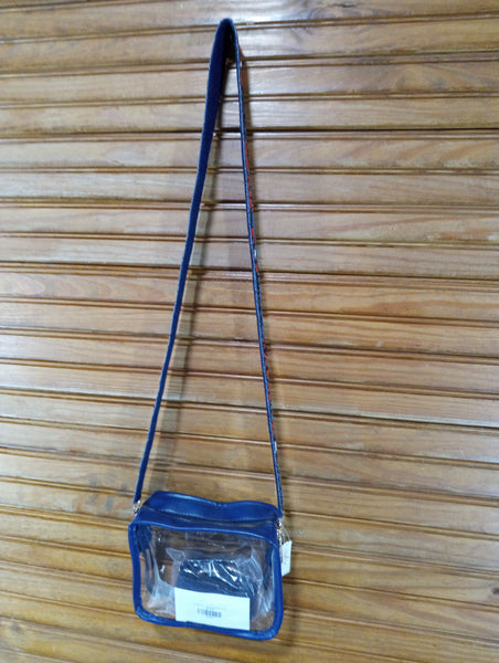 Clear bag-Navy-7"x5 1/2"parkly Navy Red GAME DAY strap Amanda Queen
