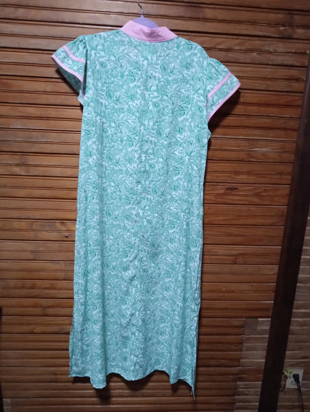 Green Floral w/pink trim Maxi Dress Amanda Queen