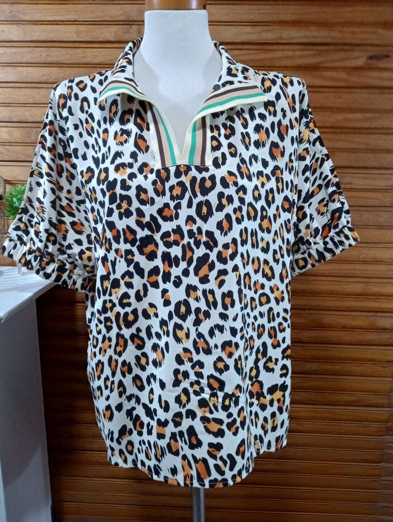 Orange/black Leopard V-neck blouse OhhMy! Gifts and Things, LLC