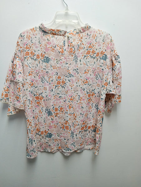 Crochet Beige Floral pink/orange/green Blouse Whitney Wilkins
