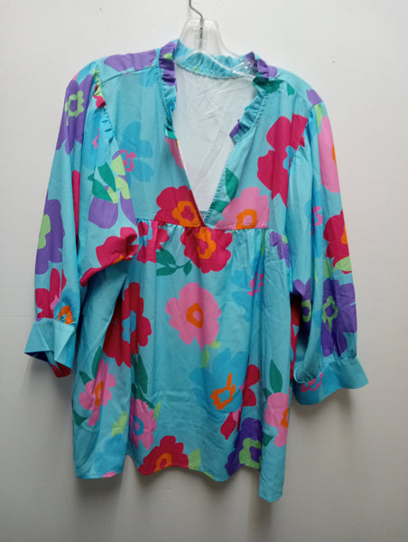 Blue 2xl Blouse w/floral blue/pink/purple print Whitney Wilkins
