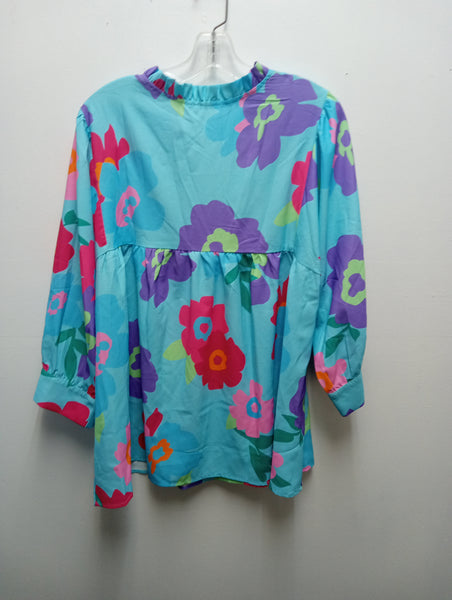 Blue 2xl Blouse w/floral blue/pink/purple print Whitney Wilkins