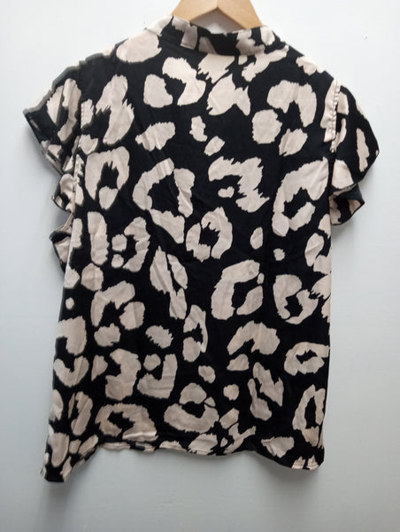 Black Cream Leopard Print V-Neck Top XL Women's Animal Print Blouse Whitney Wilkins