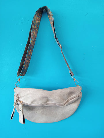 10"X7" Faux Leather Half Moon Shoulder Crossbody Bag w/bohemian Strap OhhMy! Gifts and Things, LLC
