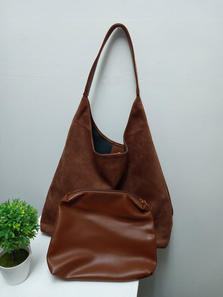 12"x 16" Faux Suede Hobo Bag w/inner Pouch Retro Shoulder Tote OhhMy! Gifts and Things, LLC