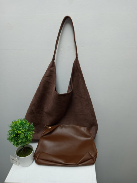 12"x 16" Faux Suede Hobo Bag w/inner Pouch Retro Shoulder Tote OhhMy! Gifts and Things, LLC