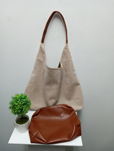 12"x 16" Faux Suede Hobo Bag w/inner Pouch Retro Shoulder Tote OhhMy! Gifts and Things, LLC