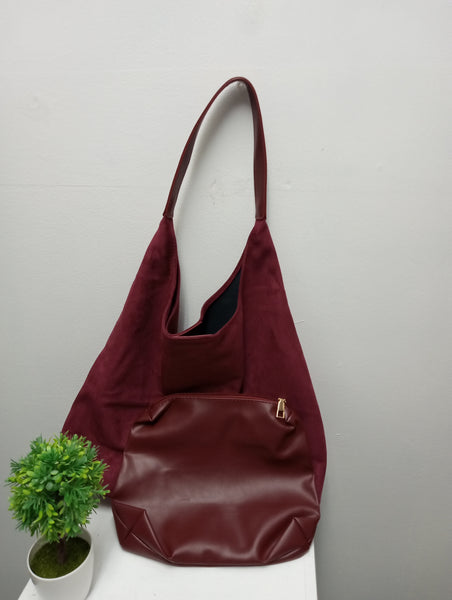 12"x 16" Faux Suede Hobo Bag w/inner Pouch Retro Shoulder Tote OhhMy! Gifts and Things, LLC