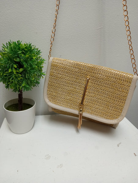 7"x6" Straw Woven Crossbody Bag | Boho Tassel Purse OhhMy! Gifts and Things, LLC