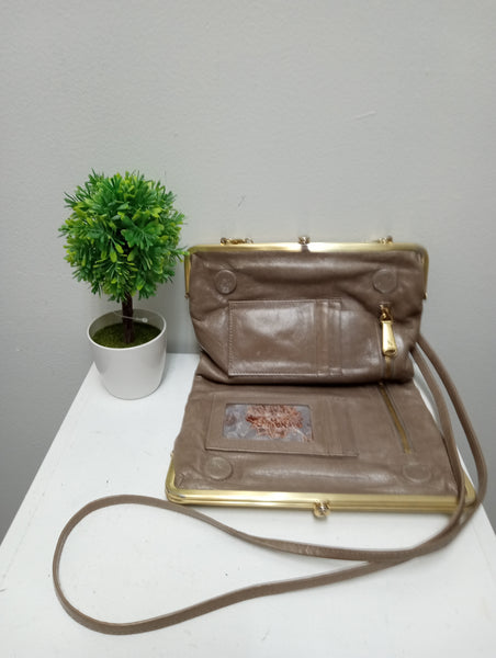 5"x8" Hobo Metallic taupe Handbag w/strap Kathy Mangum