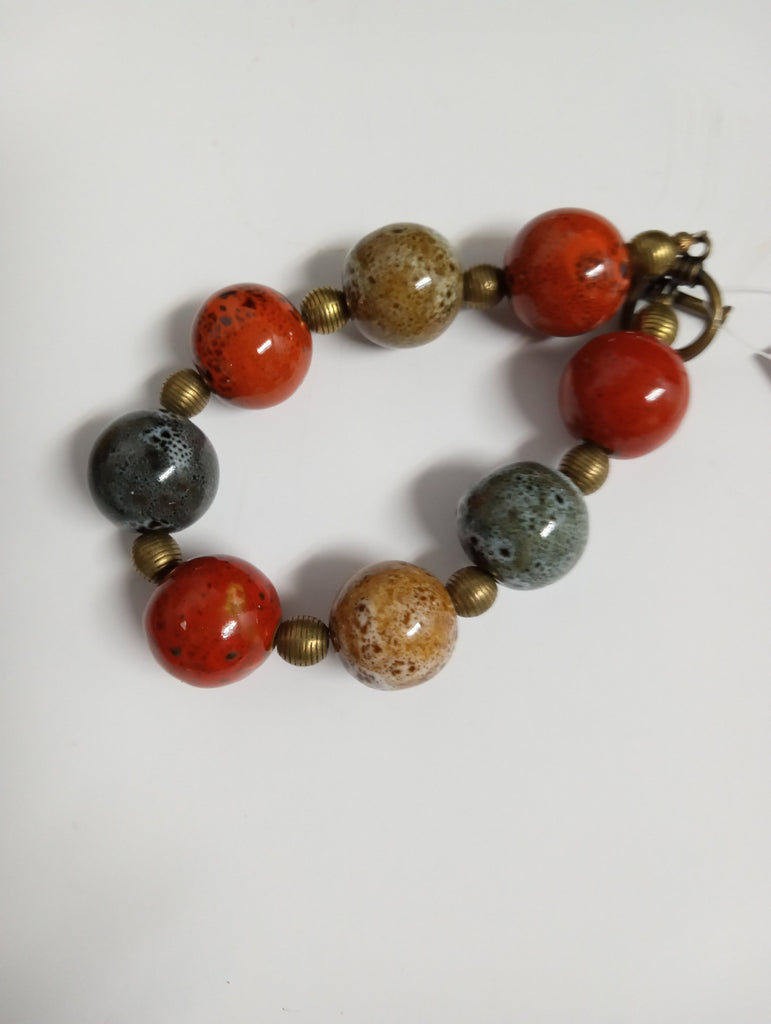 Large Beaded/Rust/tan/black glass bracelet Amanda Queen