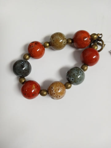 Large Beaded/Rust/tan/black glass bracelet Amanda Queen