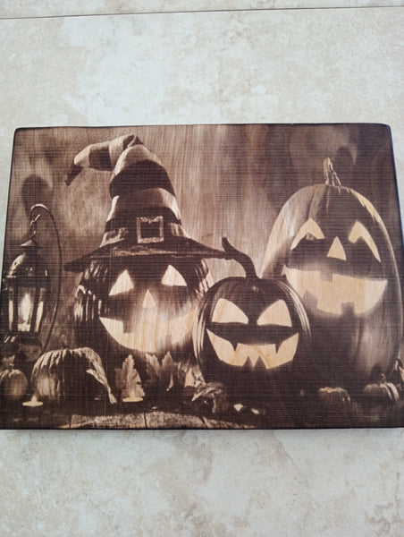 Fall/Halloween/Handmade Burnt Wood Laser Art Shelf Sitter Rick Dantzler