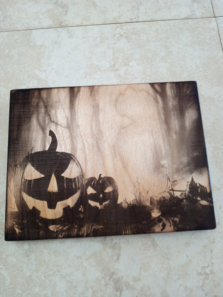 Fall/Halloween/Handmade Burnt Wood Laser Art Shelf Sitter Rick Dantzler