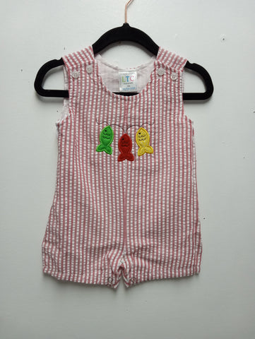 Kids Red/White Stripe romper w/3 Applique fish Sew Sisterly