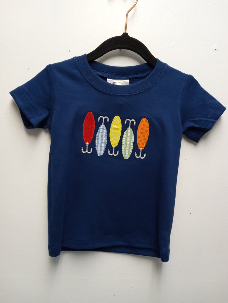Boys Navy T-shirt w/applique fishing lures Sew Sisterly