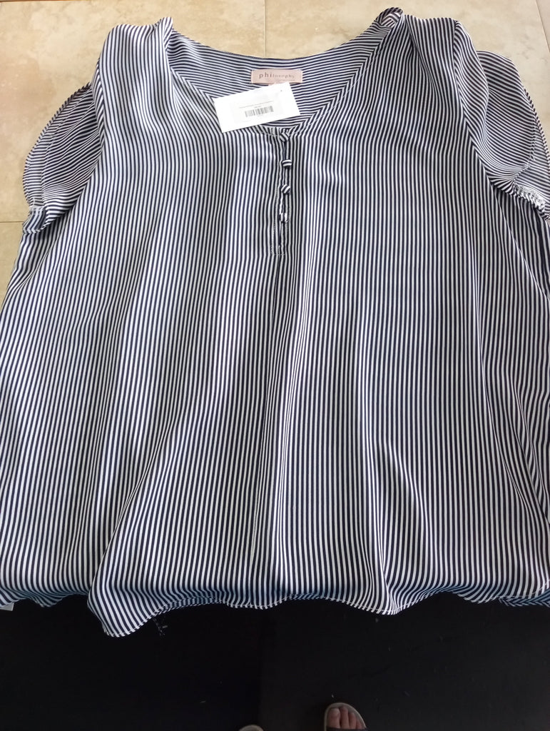 Preloved Philosophy Navy White V-Neck Button Top XL | Blouse Amanda Queen Consign