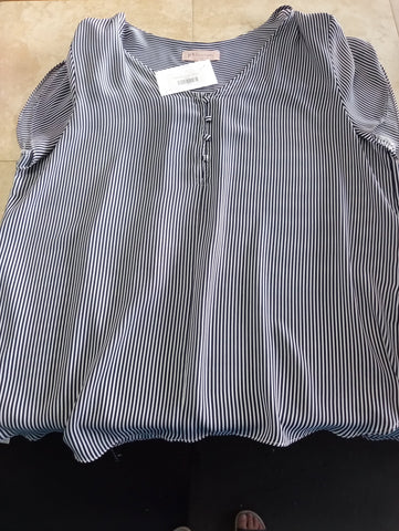 Preloved Philosophy Navy White V-Neck Button Top XL | Blouse Amanda Queen Consign