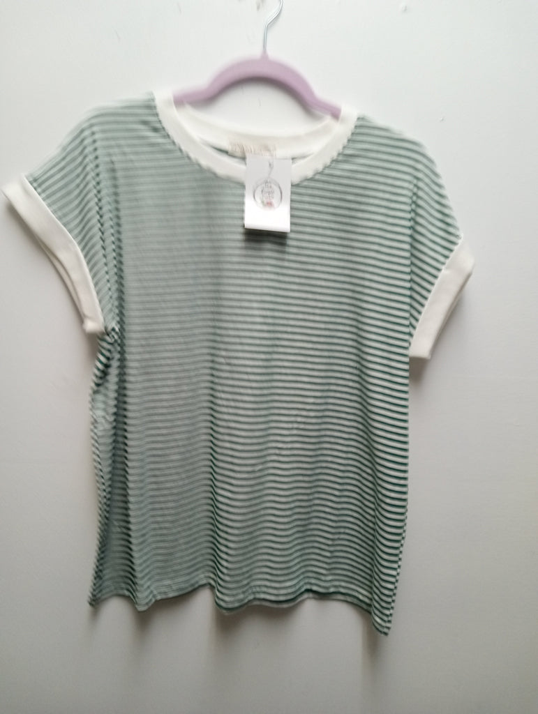 Zenana Plus Size Green & White Stripe Top with Bottom Band Amanda Queen