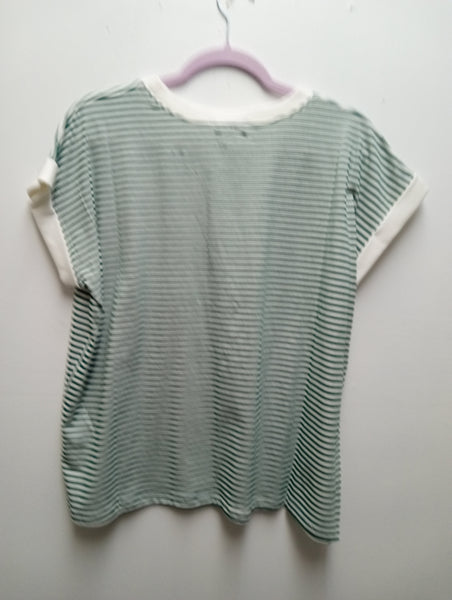 Zenana Plus Size Green & White Stripe Top with Bottom Band Amanda Queen