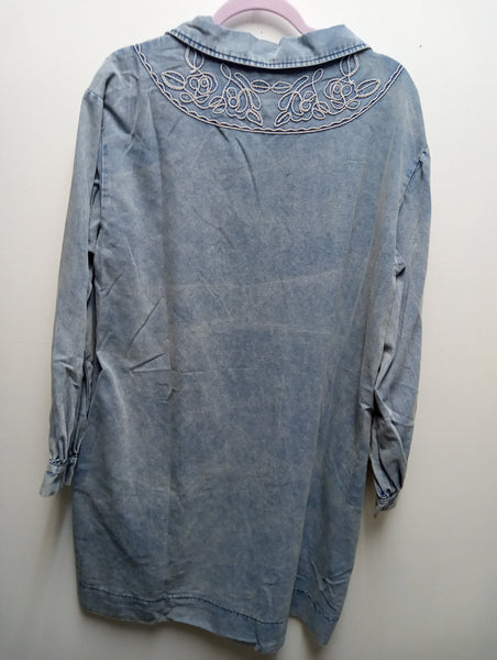 JODIFL Denim Dress W/collar floral embroidery design Amanda Queen