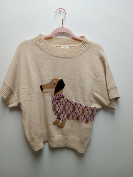 New's Oatmeal Winne Dog Short Sleeve Knit Sweater Landon Ramsey-Maria Briones