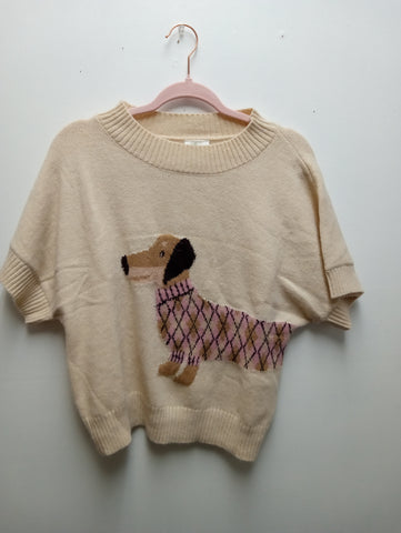 New's Oatmeal Winne Dog Short Sleeve Knit Sweater Landon Ramsey-Maria Briones