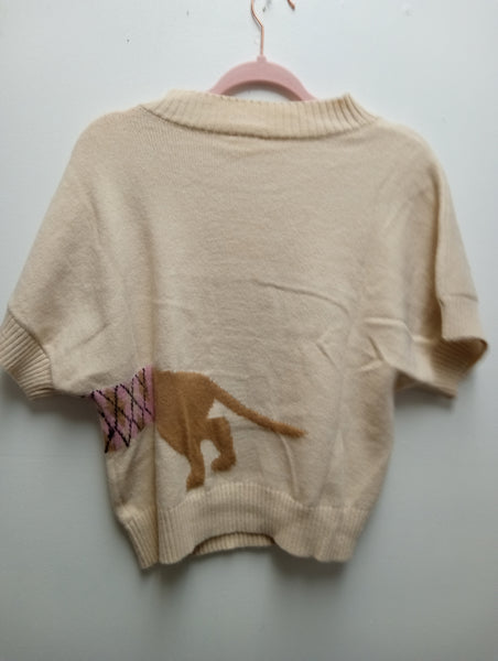 New's Oatmeal Winne Dog Short Sleeve Knit Sweater Landon Ramsey-Maria Briones