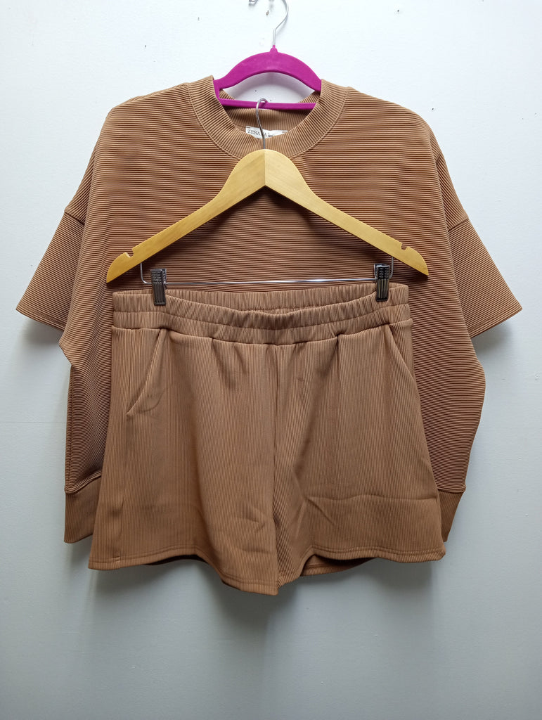 Brown/Cream Stripe Short Set Amanda Queen