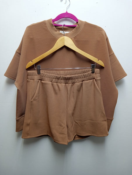 Brown/Cream Stripe Short Set Amanda Queen