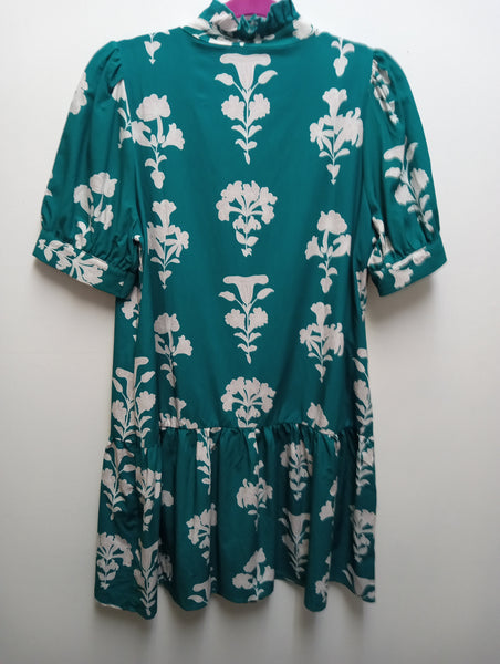 Green Floral Dress – Boho Women's Midi Dress with Floral Print Amanda Queen
