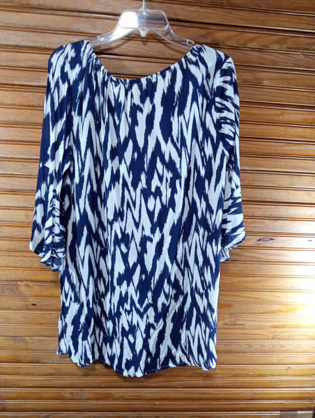 Preloved Anne Cole M/L Tunic Navy/White w/tie collar Debra Hodge