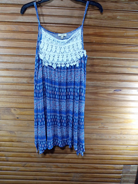 Preloved Kori Tunic Large Red/white/blue w/white crochet/spaghetti straps