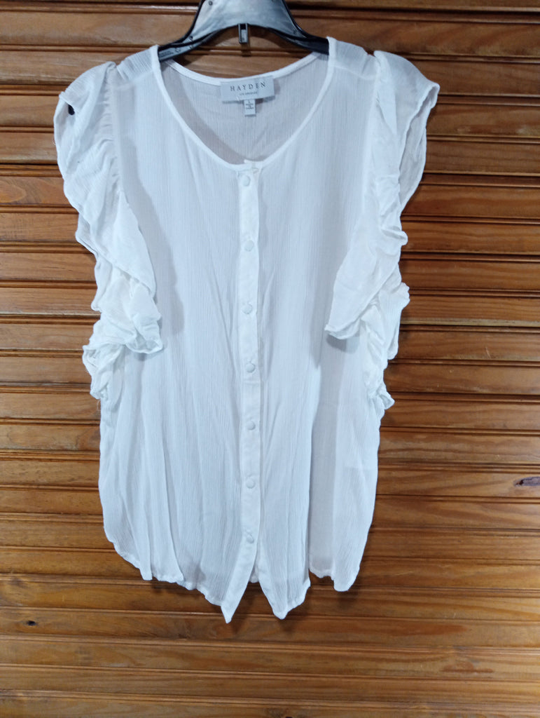 Preloved Hayden Large White button front ruffle sleeve top-never worn Debra Hodge